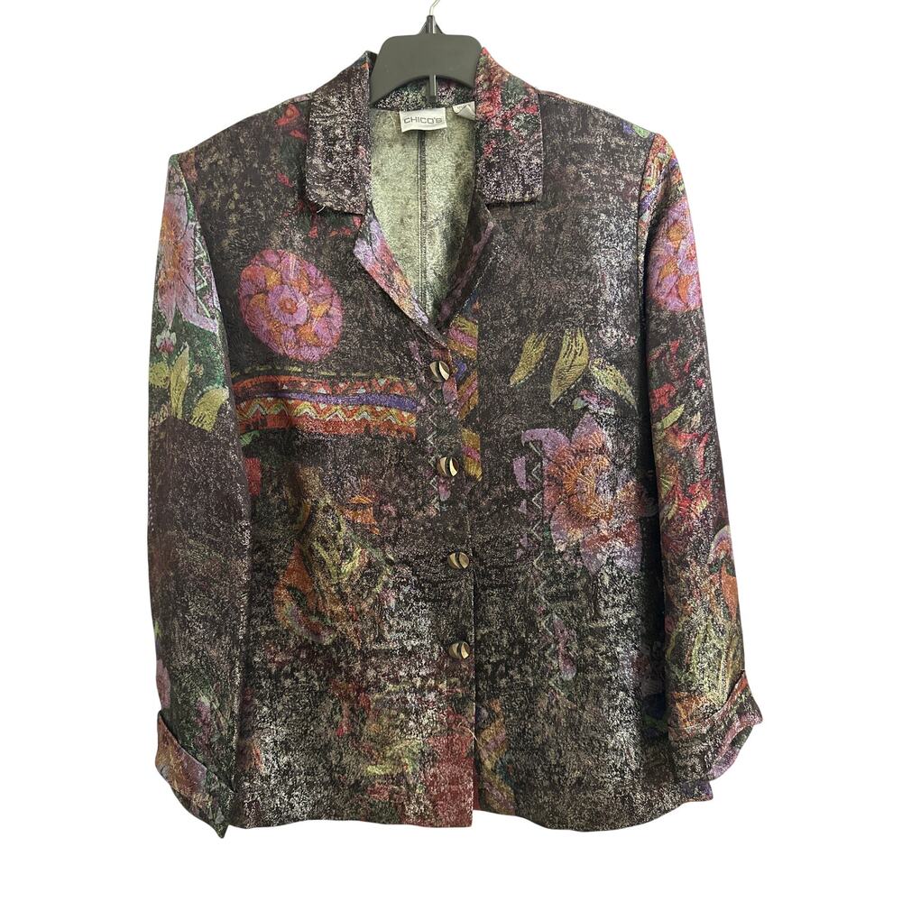 Chico’s Vintage Tapestry Floral Button‎ Down Shirt Grandma Core Boho Artsy 1/US8